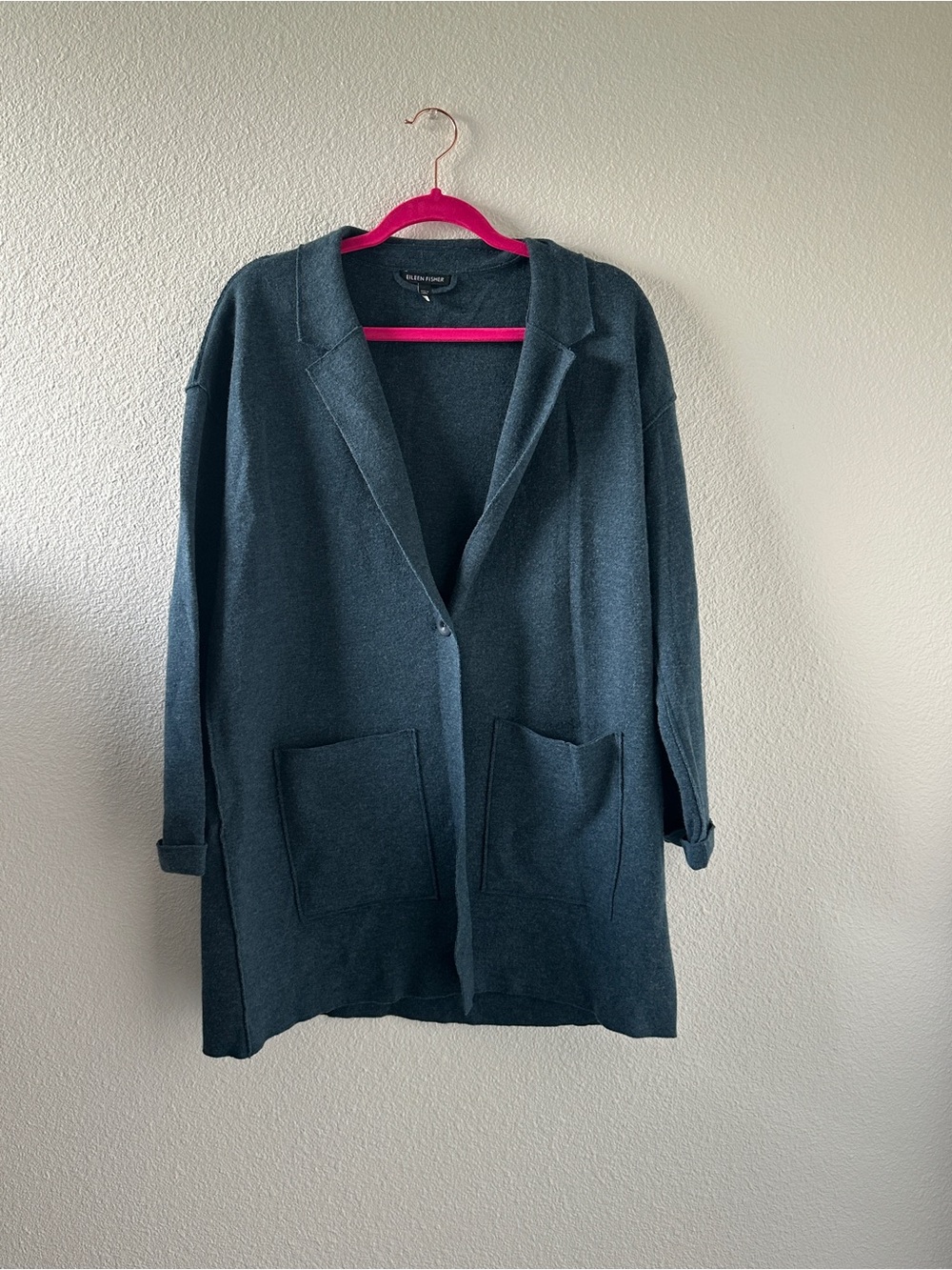 Eileen Fisher Teal Open-Front Wool-Blend Coatigan